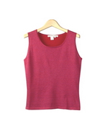 This women's silk lurex scoop neck sleeveless shell is finely-knit and baby soft. It is a fine 14 gauge tank top and it is easy-fit and easy-care. After washing our silk lurex tank top, it comes out fresh as new. This silk lurex sleeveless shell has a color-to-match cardigan to create a beautiful sweater set. Tt's a luxurious and useful layering tank shell for your sepecial occasions. 

10 colors are available: Beige/Silver Lurex, Black/Black, Brown/Brown, Chambray/Silver, Gold/Gold, Pink/Silver, Red/Red, Rose/Rose-Pink, Silver/Silver, and White/White.

DISPLAY PICTURE COLOR: RED/RED