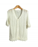 Our women's rayon crochet cardigan sweater is an elegant sweater with its ruffled sweetheart neckline and crochet design.  This half sleeve sweater works perfectly with our rayon camisole tank (ND257).  This cardigan set is ideal for a summer outfit.

Available in 5 colors: Black, Champagne, Silver, Taupe, and White.

Display Picture Color: WHITE
